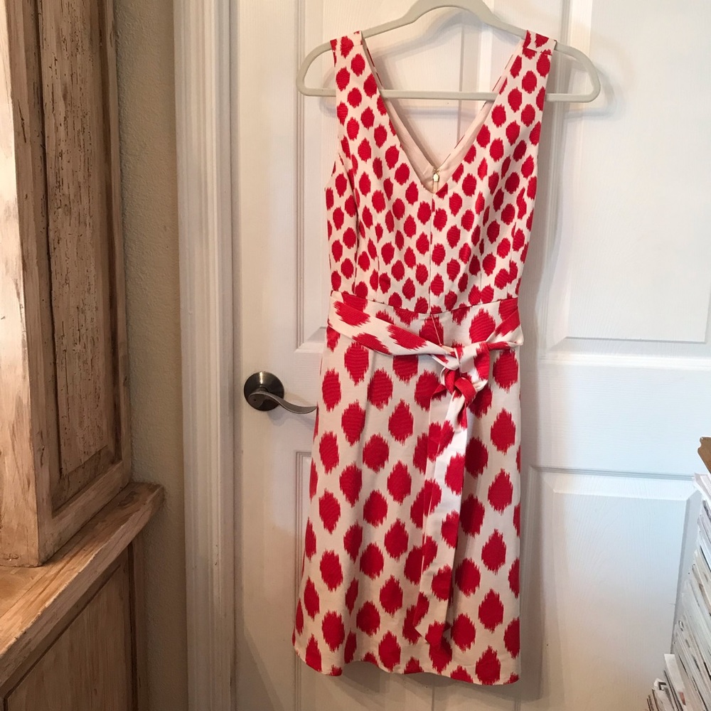 Donna Karan New York Red and White Sleeveless Belted Dress